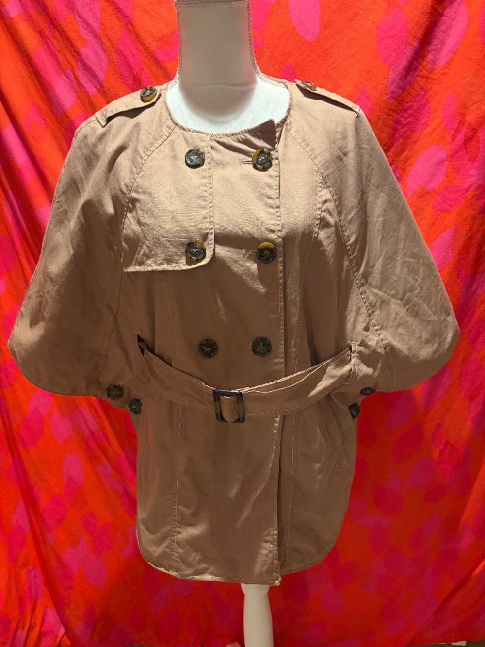 Tulle Anthropologie Trench Cape Capelette Double Breasted Large Belted